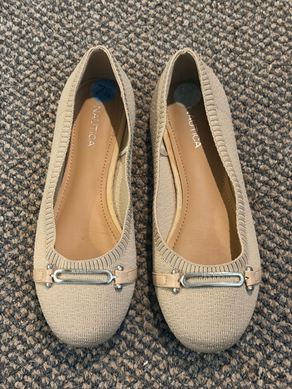 Nautica Women's Light Beige Knit Slip-On Flats with Metal Bit